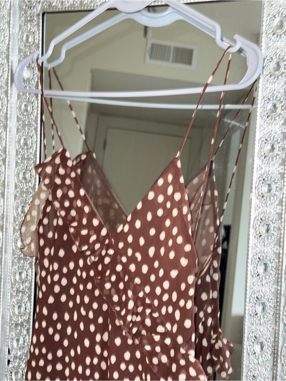 Zara Brown Maxi Slip Dress with Cream Polka Dots - Picture 7 of 8